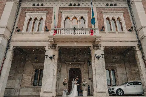 married couple outside the registry office in Italy